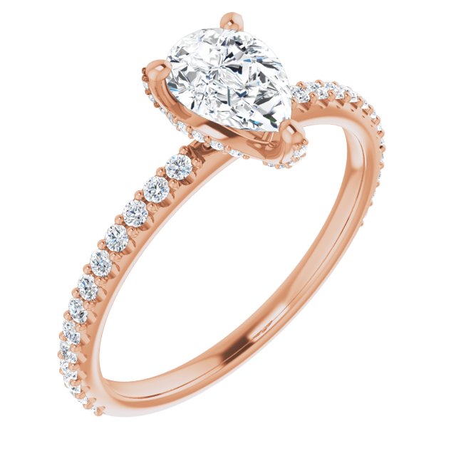10K Rose Gold Customizable Pear Cut Design with Round-Accented Band, Micropav? Under-Halo and Decorative Prong Accents)