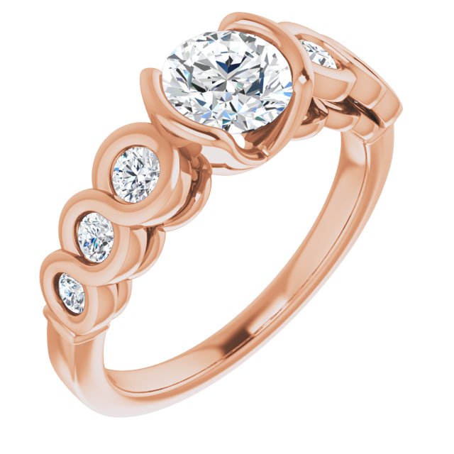 10K Rose Gold Customizable 7-stone Round Cut Design with Interlocking Infinity Band