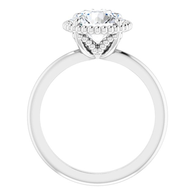 Cubic Zirconia Engagement Ring- The Jubilee (Customizable Round Cut Solitaire with Beaded Metallic Milgrain)