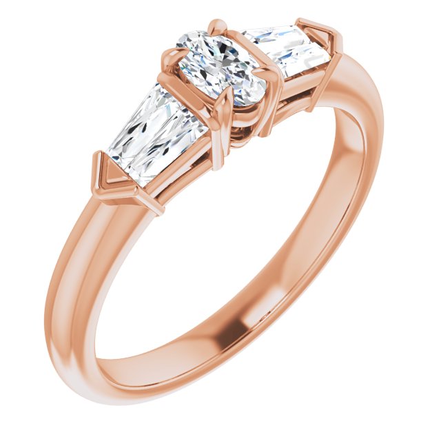 10K Rose Gold Customizable 5-stone Design with Oval Cut Center and Quad Baguettes