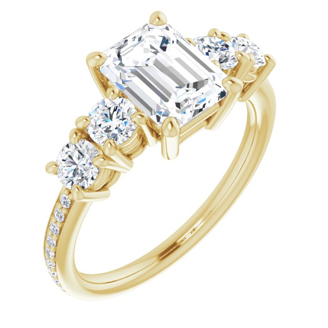 Cubic Zirconia Engagement Ring- The Denae (Customizable 5-stone Emerald Cut Design Enhanced with Accented Band)