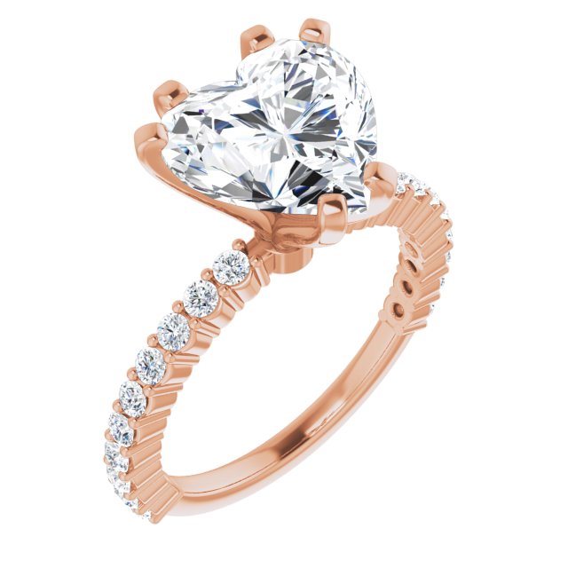 10K Rose Gold Customizable 8-prong Heart Cut Design with Thin, Stackable Pav? Band