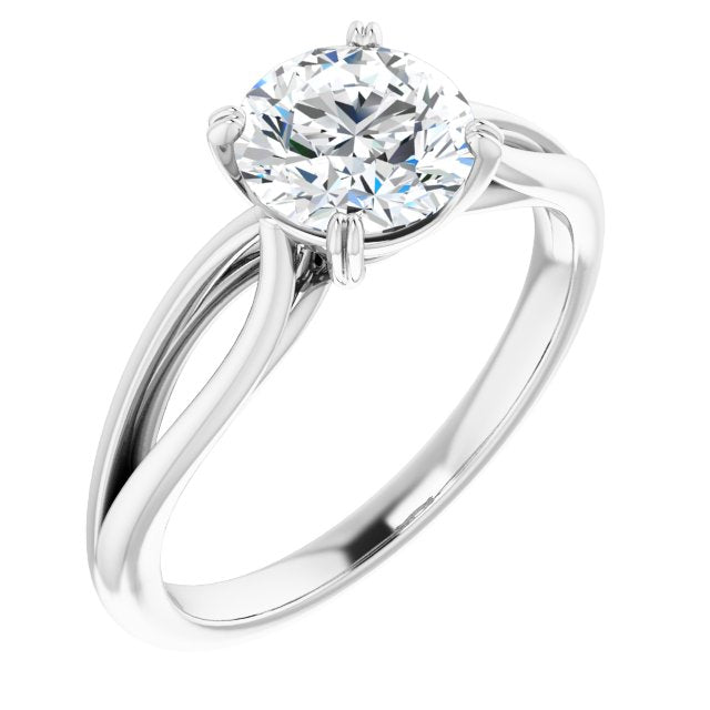 10K White Gold Customizable Round Cut Solitaire with Wide-Split Band