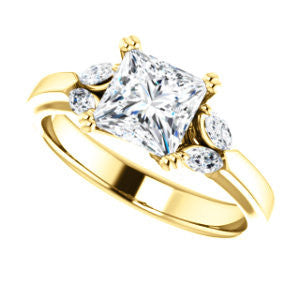 Cubic Zirconia Engagement Ring- The Melitza (Customizable Princess Cut 5-stone with Marquise Accents)