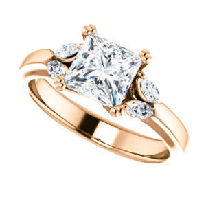 Cubic Zirconia Engagement Ring- The Melitza (Customizable Princess Cut 5-stone with Marquise Accents)