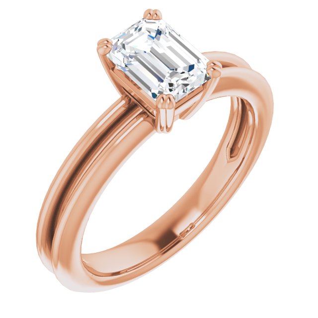 10K Rose Gold Customizable Emerald/Radiant Cut Solitaire with Grooved Band