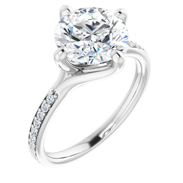 18K White Gold Customizable Round Cut Design featuring Thin Band and Shared-Prong Round Accents