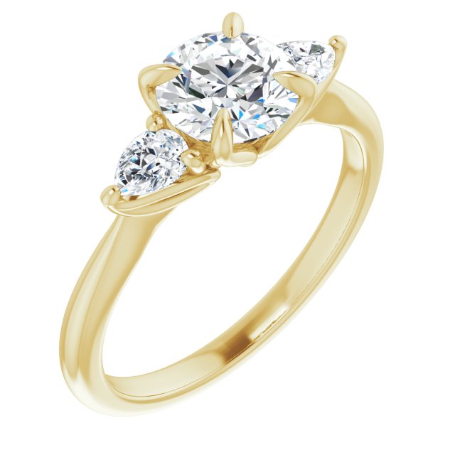 10K Yellow Gold Customizable 3-stone Design with Round Cut Center and Dual Large Pear Side Stones