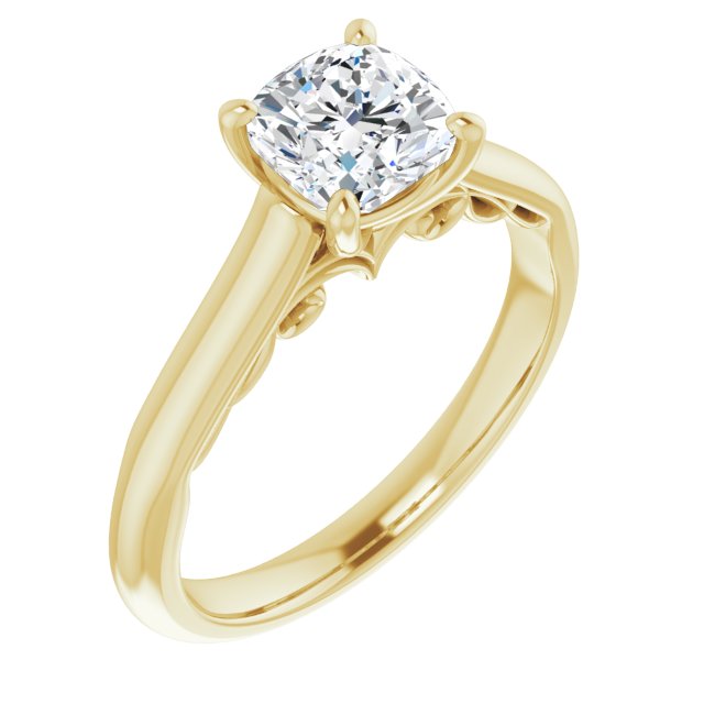10K Yellow Gold Customizable Cushion Cut Cathedral Solitaire with Two-Tone Option Decorative Trellis 'Down Under'