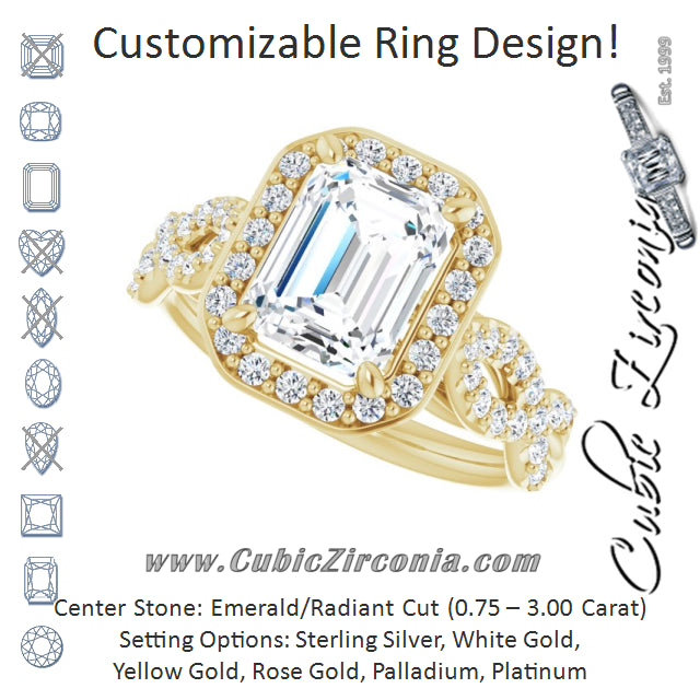 Cubic Zirconia Engagement Ring- The Jakayla (Customizable Cathedral-Halo Radiant Cut Design with Artisan Infinity-inspired Twisting Pavé Band)