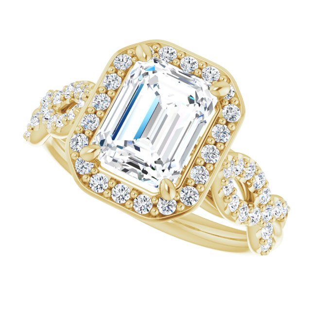 Cubic Zirconia Engagement Ring- The Jakayla (Customizable Cathedral-Halo Emerald Cut Design with Artisan Infinity-inspired Twisting Pavé Band)