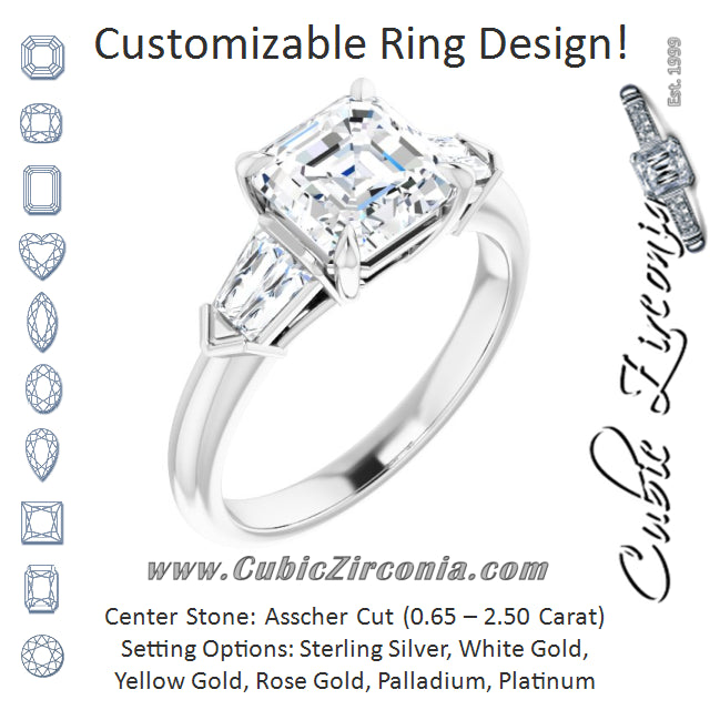 Cubic Zirconia Engagement Ring- The Fortunada (Customizable 5-stone Design with Asscher Cut Center and Quad Baguettes)