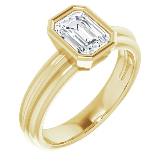 10K Yellow Gold Customizable Bezel-set Emerald/Radiant Cut Solitaire with Grooved Band