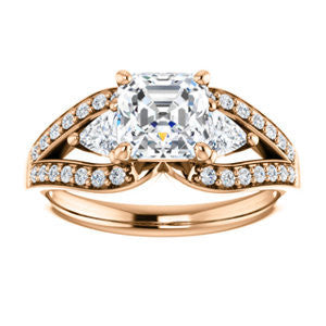 CZ Wedding Set, featuring The Karen engagement ring (Customizable Enhanced 3-stone Design with Asscher Cut Center, Dual Trillion Accents and Wide Pavé-Split Band)