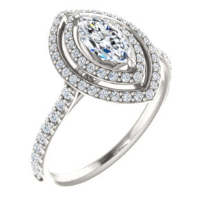 Cubic Zirconia Engagement Ring- The Alisa (Customizable Marquise Cut with Geometric Double Halo)