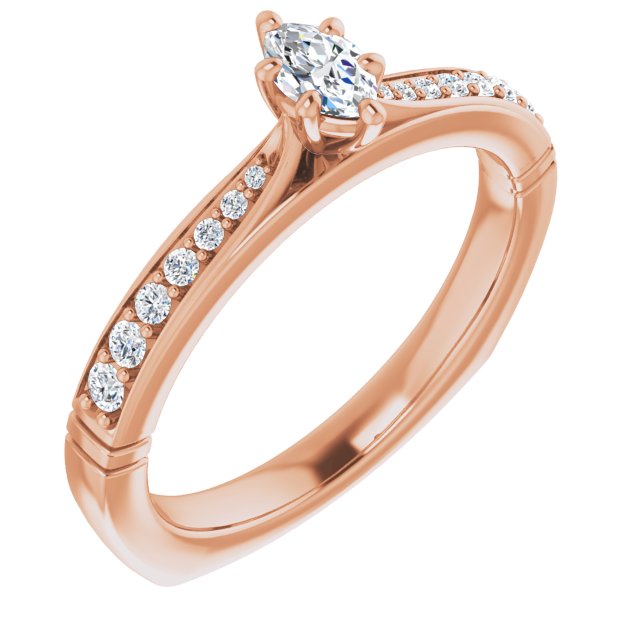 10K Rose Gold Customizable Marquise Cut Design with Tapered Euro Shank and Graduated Band Accents