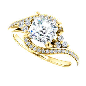 Cubic Zirconia Engagement Ring- The Candie (Customizable Asscher Cut with Artisan Bypass Pavé and 7-stone Cluster)