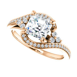 Cubic Zirconia Engagement Ring- The Candie (Customizable Asscher Cut with Artisan Bypass Pavé and 7-stone Cluster)