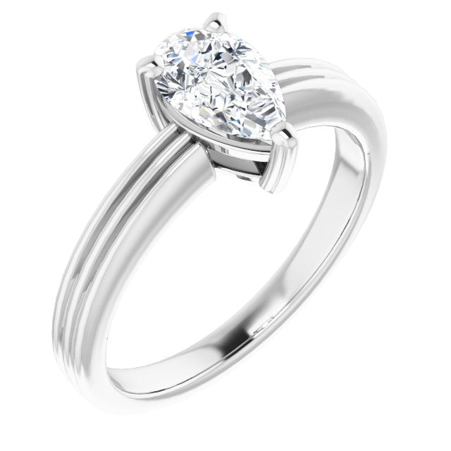10K White Gold Customizable Pear Cut Solitaire with Double-Grooved Band