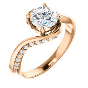 Cubic Zirconia Engagement Ring- The Nicola (Customizable Round Cut Style with Twisting Bypass Band featuring Inset Pavé Accents)