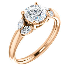 Cubic Zirconia Engagement Ring- The Leeanne (Customizable 5-stone Design with  Round Cut Center and Marquise Accents)