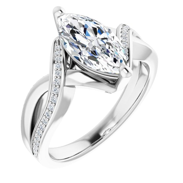 Cubic Zirconia Engagement Ring- The Asha (Customizable Marquise Cut Center with Curving Split-Band featuring One Shared Prong Leg)