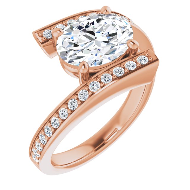 10K Rose Gold Customizable Faux-Bar-set Oval Cut Design with Accented Bypass Band