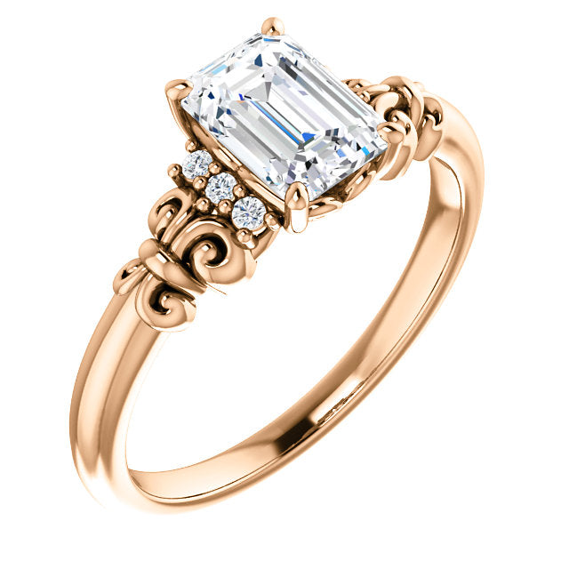 10K Rose Gold Customizable 7-stone Emerald/Radiant Cut Design with Vertical Round-Channel Accents