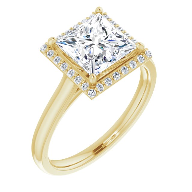 10K Yellow Gold Customizable Halo-Styled Cathedral Princess/Square Cut Design