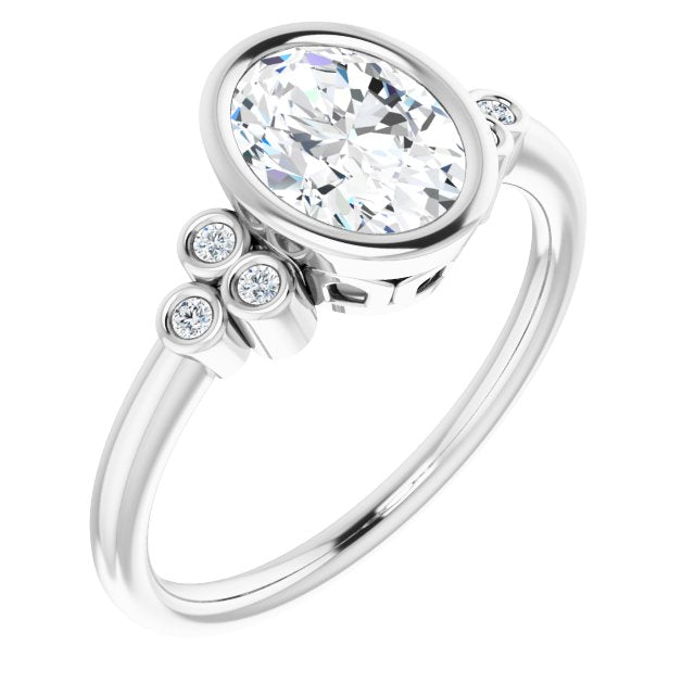 Cubic Zirconia Engagement Ring- The Kaipo (Customizable 7-stone Oval Cut Style with Triple Round-Bezel Accent Cluster Each Side)