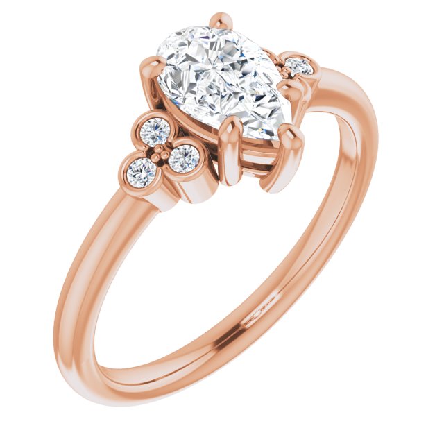10K Rose Gold Customizable 7-stone Pear Cut Center with Round-Bezel Side Stones