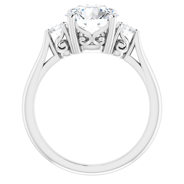 Cubic Zirconia Engagement Ring- The Malena (Customizable Three-stone Round Cut Design with Small Round Accents and Vintage Trellis/Basket)
