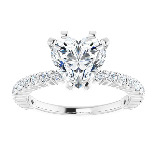 Cubic Zirconia Engagement Ring- The Thea (Customizable 6-prong Heart Cut Design with Thin, Stackable Pavé Band)
