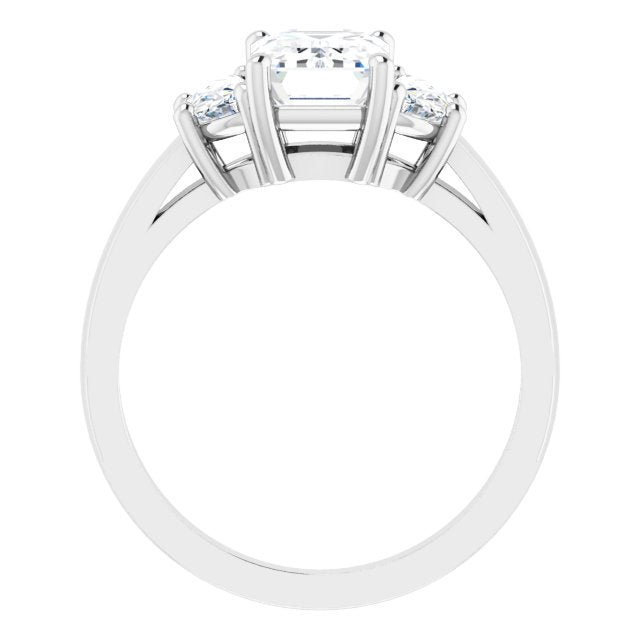 Cubic Zirconia Engagement Ring- The Bree (Customizable 3-stone Design with Emerald Cut Center and Half-moon Side Stones)