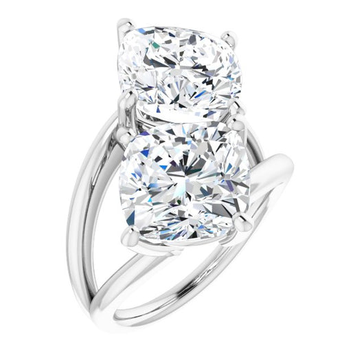 10K White Gold Customizable Two Stone Double Cushion Cut Design with Split Bypass Band