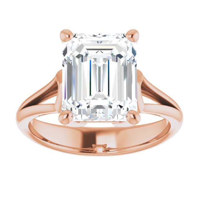 Cubic Zirconia Engagement Ring- The Frankie (Customizable Cathedral-Raised Emerald Cut Solitaire with Angular Chevron Split Band)