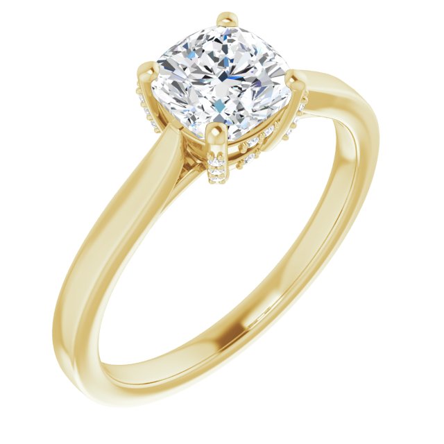 10K Yellow Gold Customizable Cathedral-Raised Cushion Cut Style with Prong Accents Enhancement
