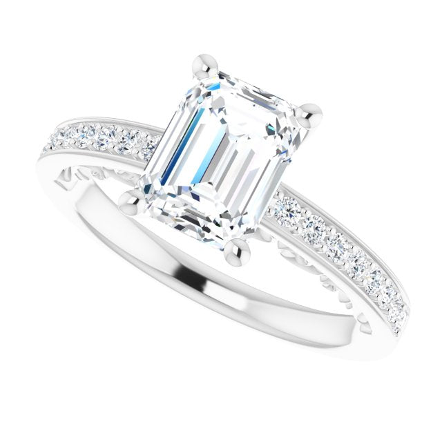 Cubic Zirconia Engagement Ring- The Eternity (Customizable Radiant Cut Design featuring 3-Sided Infinity Trellis and Round-Channel Accented Band)