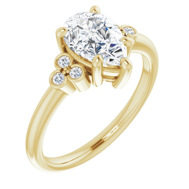 14K Yellow Gold Customizable 7-stone Pear Cut Center with Round-Bezel Side Stones