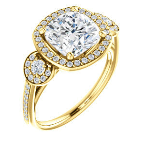 Cubic Zirconia Engagement Ring- The Téa (Cushion Cut Customizable 3-Stone Cathedral-Halo with Accented Band)