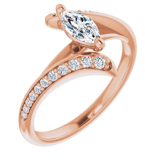10K Rose Gold Customizable Marquise Cut Style with Artisan Bypass and Shared Prong Band