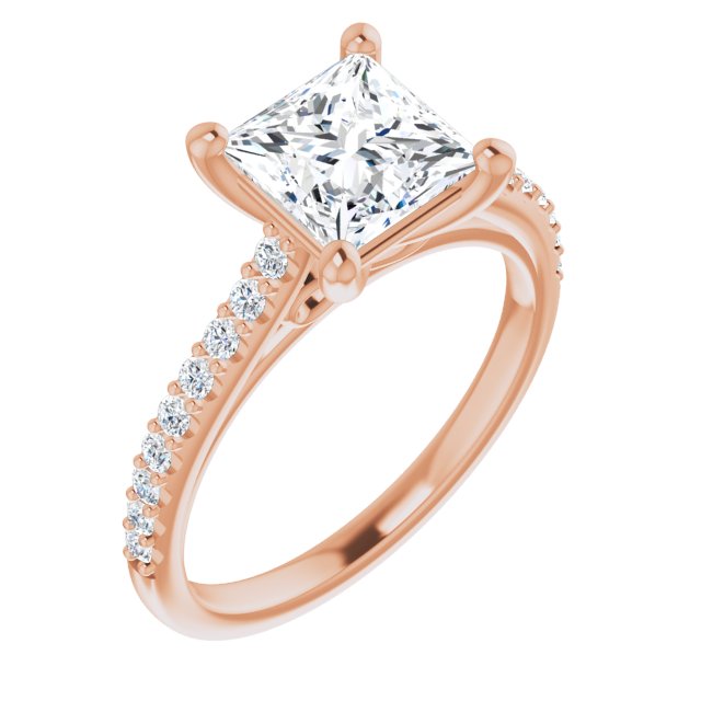 10K Rose Gold Customizable Cathedral-raised Princess/Square Cut Design with Accented Band and Infinity Symbol Trellis Decoration