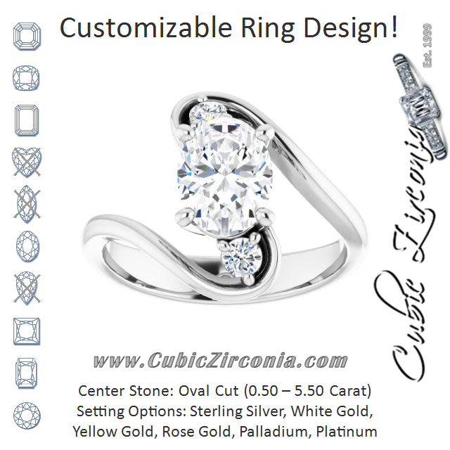 Cubic Zirconia Engagement Ring- The Clarice (Customizable 3-stone Oval Cut Setting featuring Artisan Bypass)