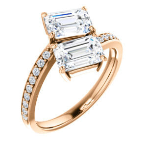 Cubic Zirconia Engagement Ring- The Phoebe (Customizable Enhanced 2-stone Double Radiant Cut Design With Round Pavé Band)