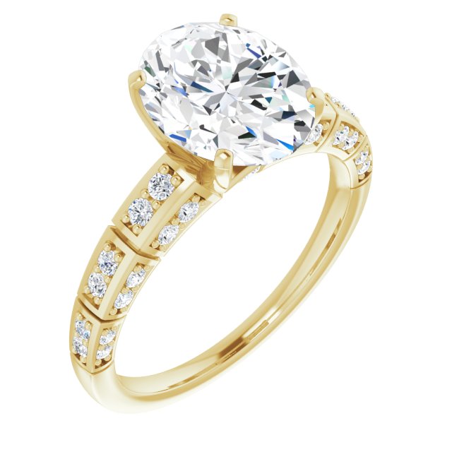 10K Yellow Gold Customizable Oval Cut Style with Three-sided, Segmented Shared Prong Band