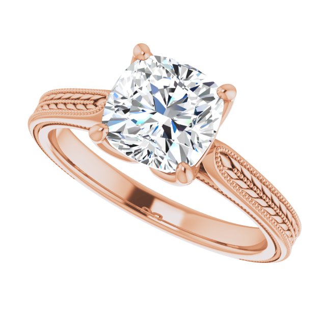 Cubic Zirconia Engagement Ring- The Dulcia (Customizable Cushion Cut Solitaire with Wheat-inspired Band)