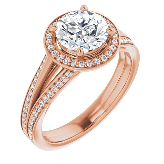 10K Rose Gold Customizable Round Cut Design with Split-Band Shared Prong & Halo