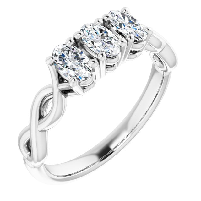 10K White Gold Customizable Triple Oval Cut Design with Twisting Infinity Split Band