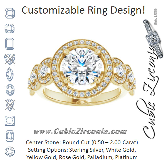 Cubic Zirconia Engagement Ring- The Emma Grace (Customizable Cathedral-set Round Cut 7-stone style Enhanced with 7 Halos)