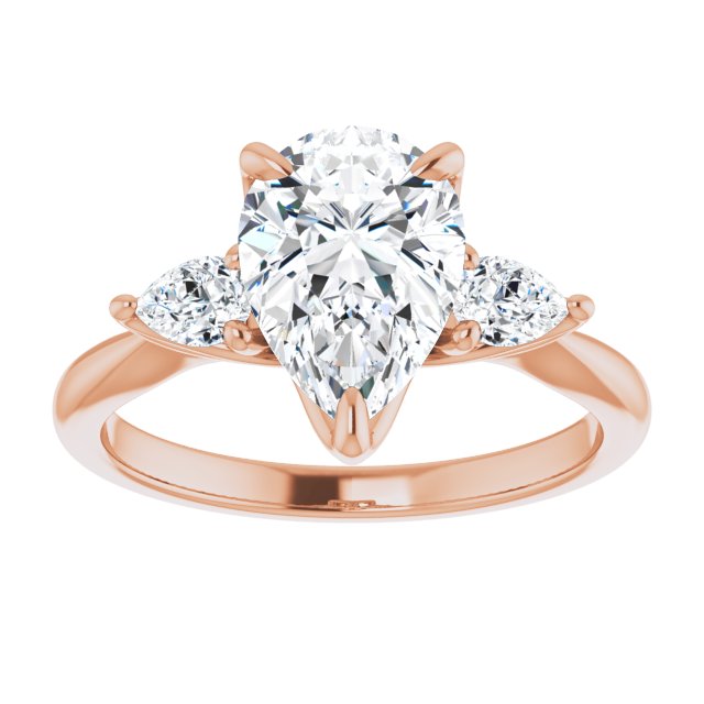 Cubic Zirconia Engagement Ring- The Sharona (Customizable 3-stone Design with Pear Cut Center and Dual Large Pear Side Stones)